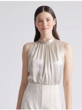 Quince Washable Silk Halter Top in Champagne XL
